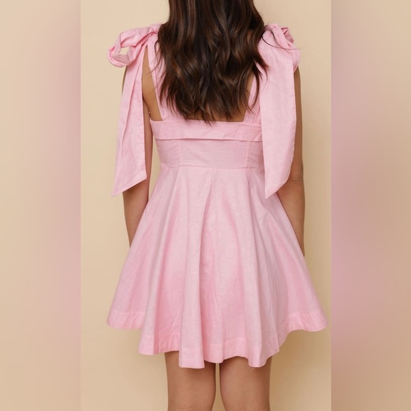 Mable Pink Bow Shoulder Linen Blend Dress size small - Picture 2 of 10
